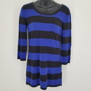 IF IT WERE ME long sleeve knit dress striped blue black L